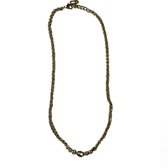 Christian Dior Gold Arch CD Necklace with Rhinestones & Minimal Tarnishing EUC - Picture 2 of 8